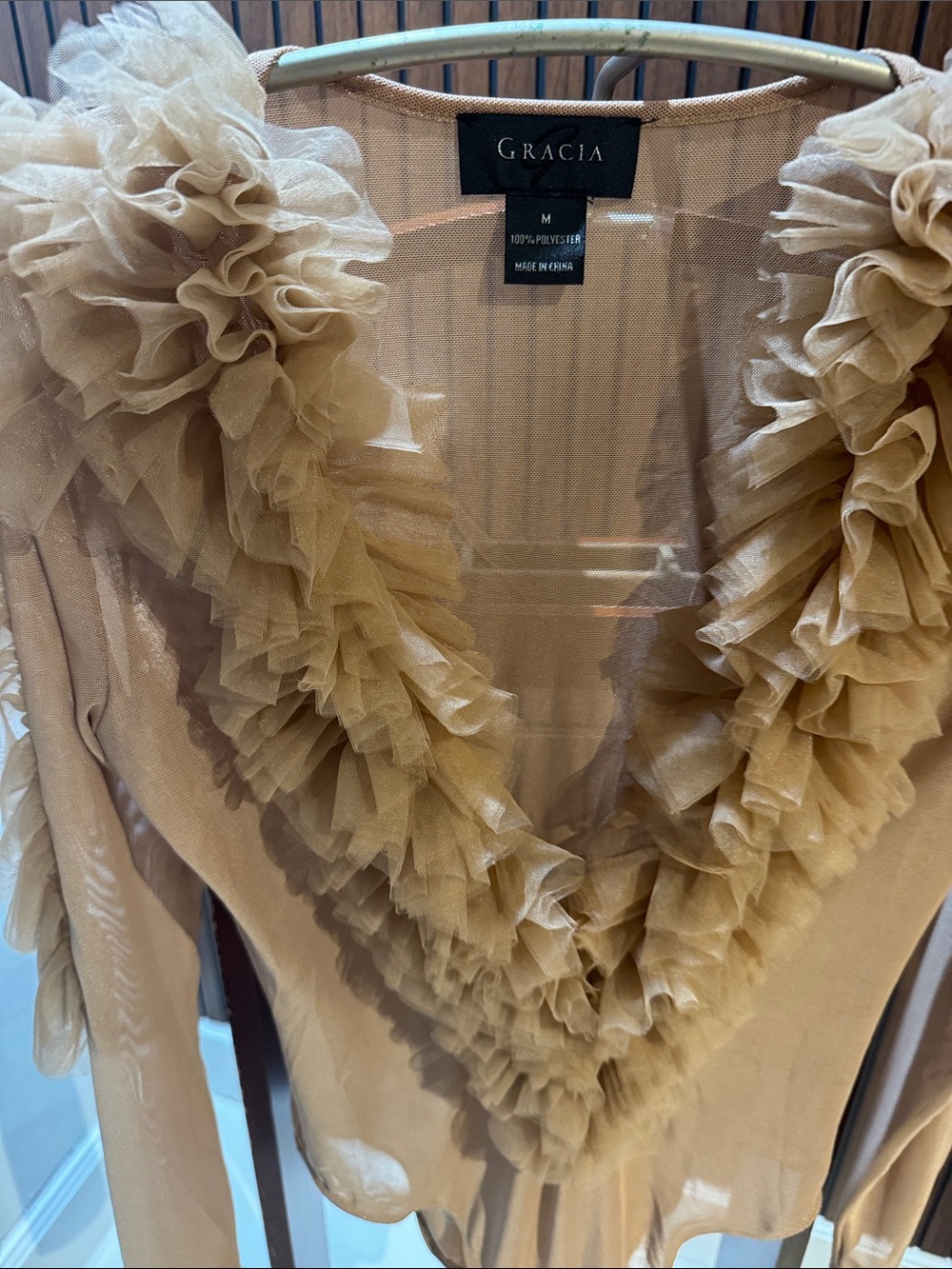 Gracia Tan Ruffle Deep V-Neck Long Sleeve Bodysuit - Picture 5 of 9